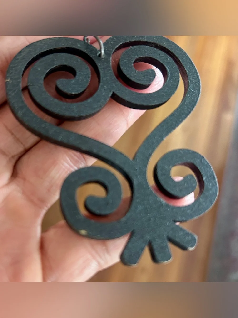 Black Sankofa Heart Wood Drop Earrings Adinkra Symbol Jewelry